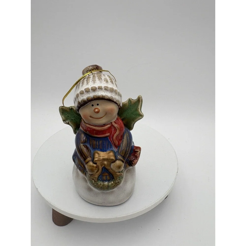 Snow Angel bell ornament‎ pottery Handmade vintage hang Christmas tree 4.5